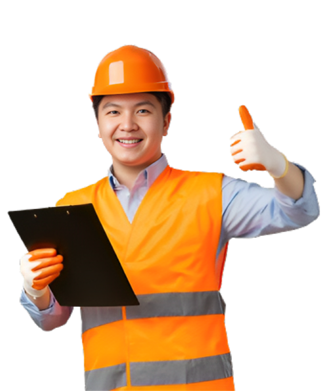 строительный сектор промышленные рабочие концепция улыбаясь довольный азиатский главный инженер архитект